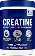 O̲rgains Creatine Monohydrate Micronized Powder Unflavored Supports Muscle Growth Post Workout Recovery and Brain Health No Artificial Additives Non-GMO 135 Servings 23.8 Oz
