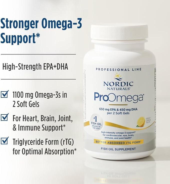 Nordic Naturals ProOmega Lemon Flavor - 210 Soft Gels - 1000 mg Omega-3 - High-Potency Fish Oil with EPA &amp DHA - Promotes Brain Eye Heart &amp Immune Health - Non-GMO - 105 Servings