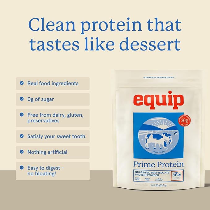 Equip Foods Prime Protein Powder | Clean Grass Fed Beef Protein Powder | Carnivore Protein Isolate | Paleo Keto Friendly | Gluten &amp Dairy Free | Helps Build &amp Repair Tissue | 30 Servings Un