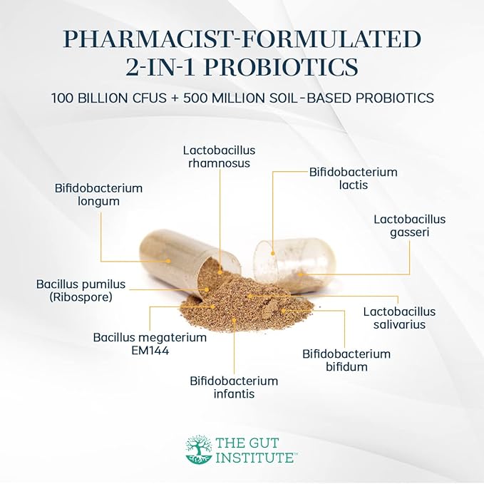 Microbiome Mojo 2-in-1 High Potency Probiotics - 100 Billion CFUs Plus 500 Million viable Soil-Based Probiotics per Capsule - 28 Count - No Refrigeration Needed - Made in The USA