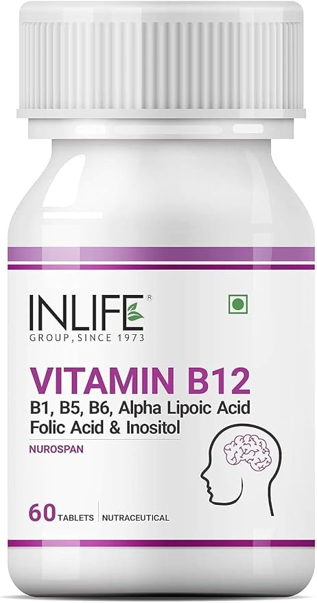 Vitamin B12 with B1 B5 B6 Alpha Lipoic Acid ALA Folic Acid Inositol Supplements - 60 Tablets (Pack of 1 60)