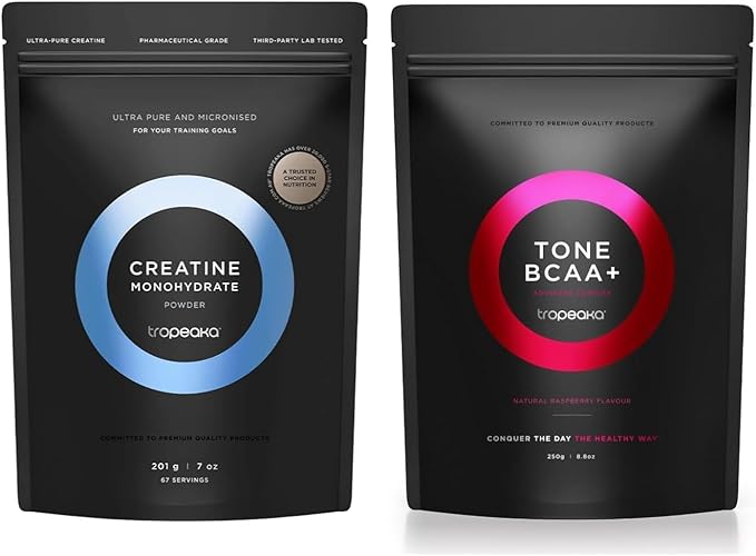 Tropeaka Creatine Monohydrate &amp Tone BCAA Plus Bundle - Pre and Post Workout Support for Muscle Growth Recovery &amp Endurance Vegan Gluten Free Non-GMO Caffeine Free