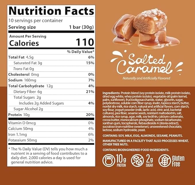 KETO protein Bar Crispy Treat Salted Caramel Keto Low Carb Low Sugar &amp Gluten Free Protein Snacks for Adults 10g Protein of Whey per Bar 5 Net Carbs On The Go Snack 10 CT