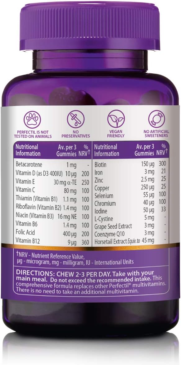 Perfectil Hair Crush Vitamin Gummies - Hair Growth and Thickening Formula | Supports Thicker Healthy Hair | Biotin Vitamin D and More in a Vegan Chewable Gummy