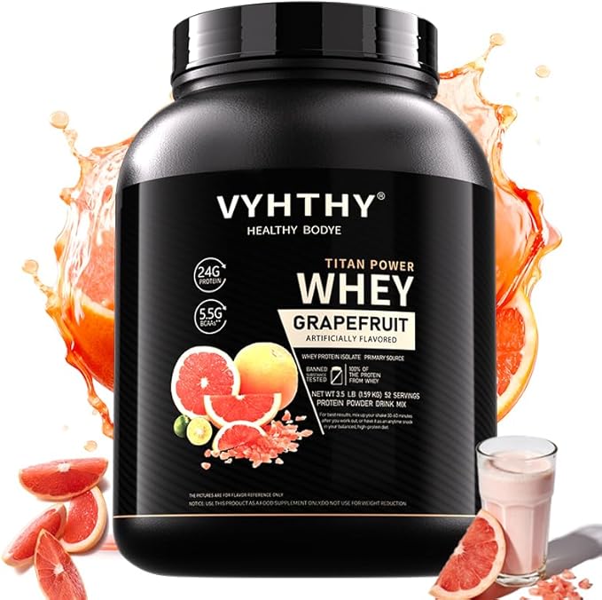 Grapefruit Flavored Whey Protein Powder24g Protein per Serving Fast-Absorbing Concentrated whey Protein Low Sugar Gluten-Free Natural Flavor3.5lbs(56oz)