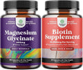 Bundle of Pure Magnesium Glycinate Supplement 400mg Per Serving for Mood Sleep &amp Relaxation Support and 10000 mcg Pure Biotin Pills - Promotes Thicker &amp Fuller Hair - Get Clear Skin Strong Nai