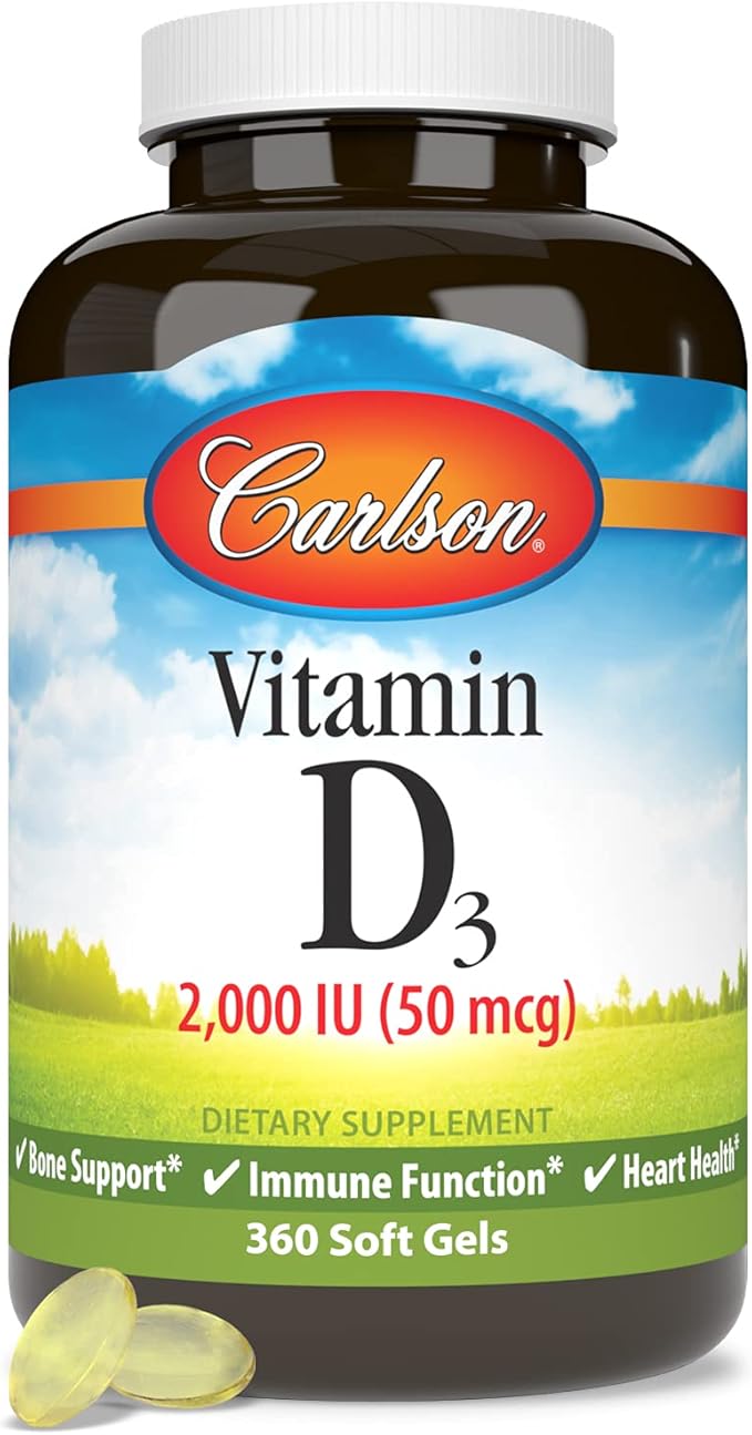 Carlson - Vitamin D3 2000 IU (50 mcg) Bone Health Muscle Health Cholecalciferol Vitamin D Supplements Vitamin D3 Soft Gels 360 Softgels