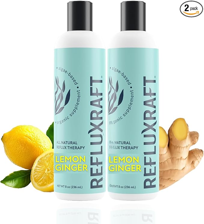 Acid Reflux Therapy Organic Alginate Rapid &amp Long Lasting Gerd LPR &amp Digestion Symptom Support Zero Sugar Gluten Free Low Sodium Lemon Ginger 47 Gel Servings Per 8 OZ Bottle 2 Pack