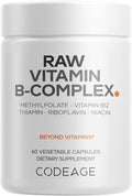 Codeage Raw Vitamin B-Complex Supplement - Essential B Vitamins with Probiotics Digestive Enzymes Fruits &amp Vegetables - 2-Month Supply - Methylfolate - Biotin - Vitamin B12 - Non-GMO - 60 Capsul