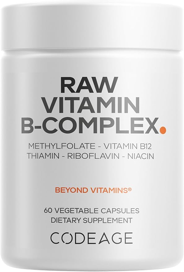 Codeage Raw Vitamin B-Complex Supplement - Essential B Vitamins with Probiotics Digestive Enzymes Fruits &amp Vegetables - 2-Month Supply - Methylfolate - Biotin - Vitamin B12 - Non-GMO - 60 Capsul