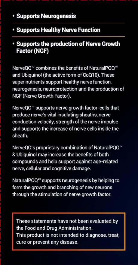NerveQQ Ultra Advanced Formula Neuropathy Support - #1 Recommended Nerve Growth Factor (NGF) Health and Function. 100mg of Ubiquinol (QH) Plus Natural PQQ 20mg (Vegetarian Softgels)