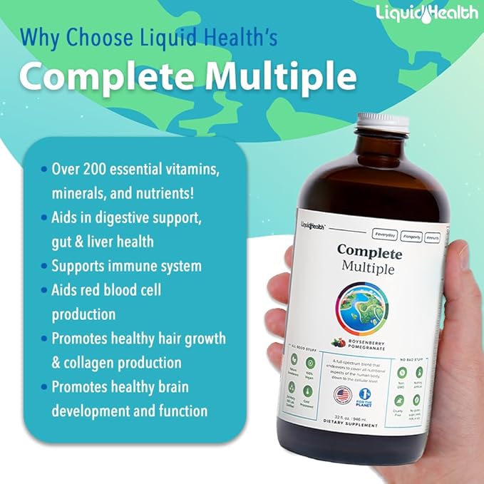 LIQUIDHEALTH Complete Multiple Daily Multivitamin &amp Neurologic Nootropic Liquid Vitamin Bundle for Adults - Boost Immune Support Improve Memory Focus &amp Concentration - Vegan Non-GMO Made i