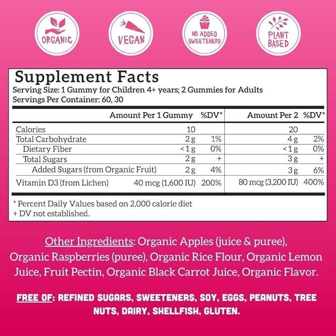Llama Naturals Adults and Kids Vitamin D3 Raspberry 60 Ct and Multivitamin Gummies Strawberry 90 Ct