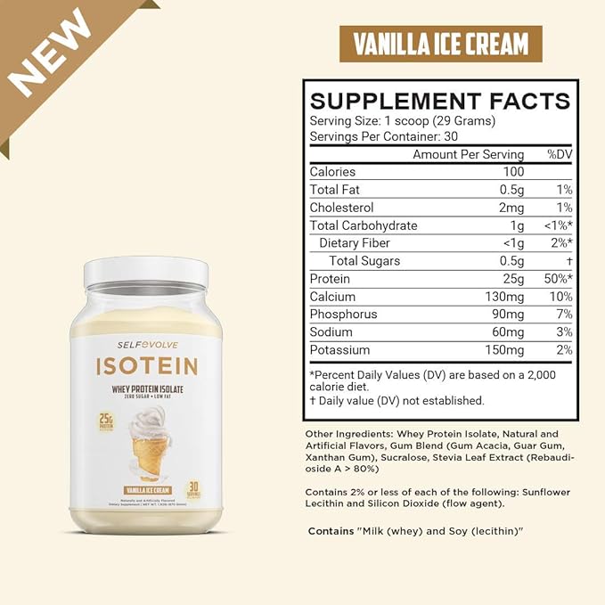 Isotein Isolate Protein Powder - Post Workout Recovery Protein Powder - 25g Whey Isolate Protein 0g Added Sugar 1g Fat (Vanilla Ice Cream 2lbs)