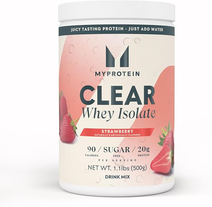 Myprotein Clear Whey Isolate Protein Powder 20 Servings (1.1lbs) Strawberry 20g Protein per Serving Naturally Flavored Drink Mix Daily Protein Intake for Superior Performance
