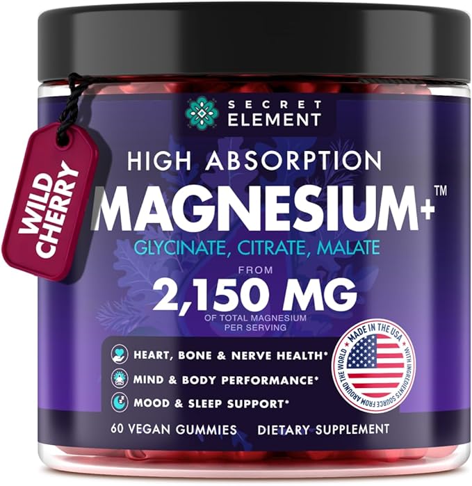 Magnesium Glycinate 2150 MG Gummies High Absorption Magnesium Glycinate Citrate &amp Malate Sugar-Free Vegan Chews for Men &amp Women 60 Gummies Cherry Flavor– 60 Wild Cherry Flavor Chews
