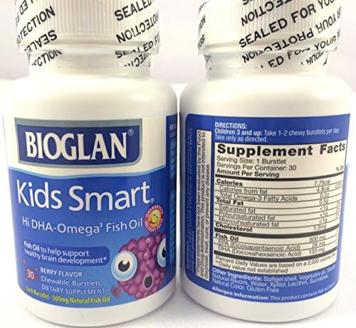 BioGlan Kids Smart Hi DHA Omega-3 Fish Oil 30 ea Chewable Burstlets BerryPack of 2