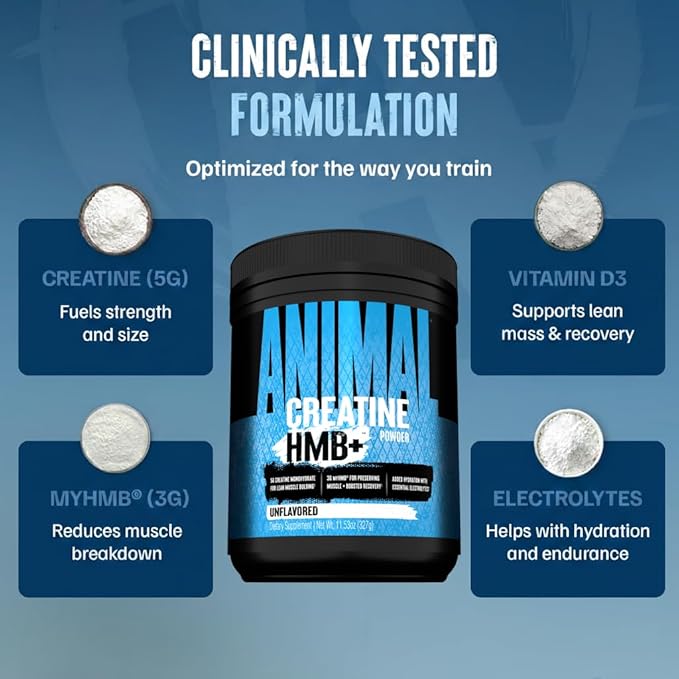 Animal Creatine HMB Powder – 3g myHMB + 5g Creatine with Electrolytes for Recovery &amp Daily Energy – Unflavored 30 Servings