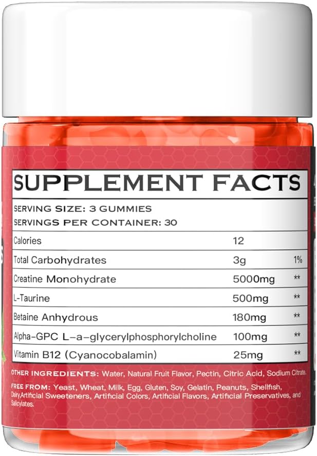Creatine Monohydrate Gummies Complex for Men &amp Women – 5000mg Creatine per Serving with L-Taurine &amp Vitamin B12 – Pre-Workout Muscle Strength Energy &amp Recovery Support – Vegan Sugar-Free