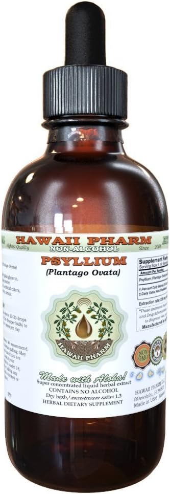 Hawaii Pharm Psyllium Alcohol-Free Liquid Extract Psyllium (Plantago Ovata) Seed Glycerite Natural Herbal Supplement USA 4 fl.oz