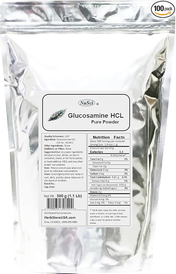 Glucosamine HCL Powder Bulk Pure (500 g (1.1 lb)) Also Called D-Glucosamine HCL