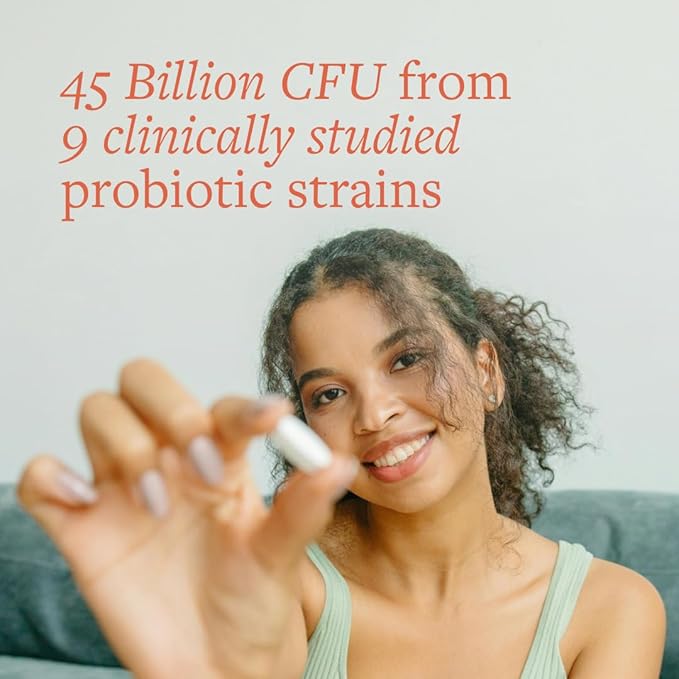 Daily Probiotic for Gut Health Support 9 Strains 45 Billion CFU with Lactobacillus Core Functions Digestion De-Bloat 30 Count