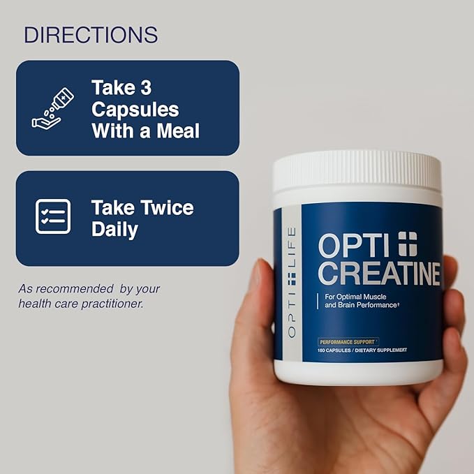 Opti + Creatine Monohydrate Capsules | Support Muscle Recovery Energy and Healthy Stamina* | Daily Creatine Supplement | 180 Capsules/60 Servings