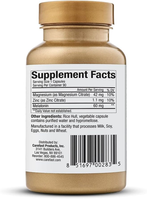 60mg Melatonin Plus Extra Strength High Dose Sleep Supplement 90 Capsules - Veggie Capsules - Fast Acting Formulated by Dr Shallenberger with Zinc &amp Magnesium for Maximum Quick Absorption
