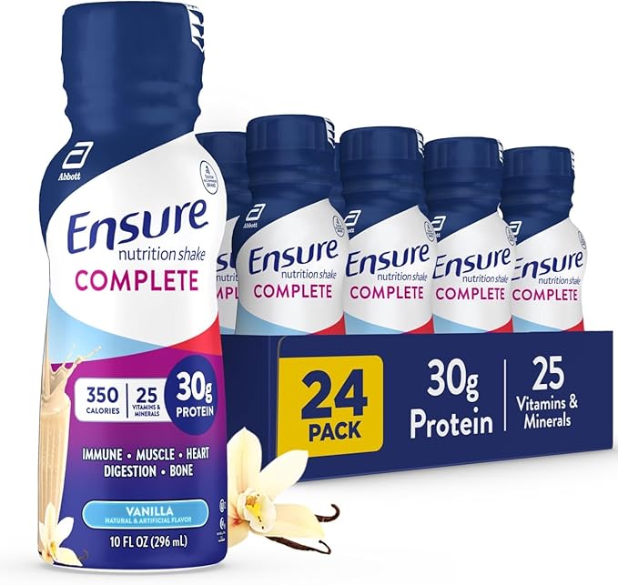Ensure Complete Nutrition Shake with 30g Protein &amp Ensure High Protein Strawberry Shake Bundle 24 Packs Each