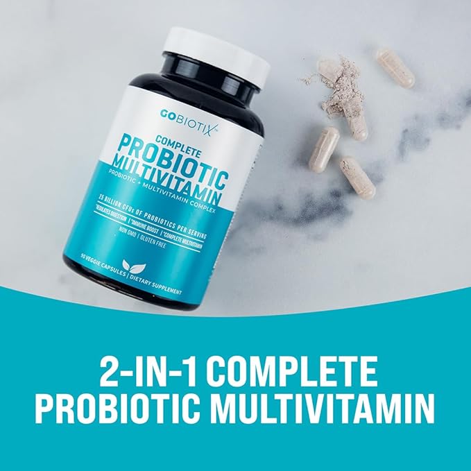 GOBIOTIX Multivitamin with Probiotics and Digestive Enzymes - 25 Billion CFU - Digestive Health Probiotics for Women and Men - Gluten Free Pills - 90 Capsules