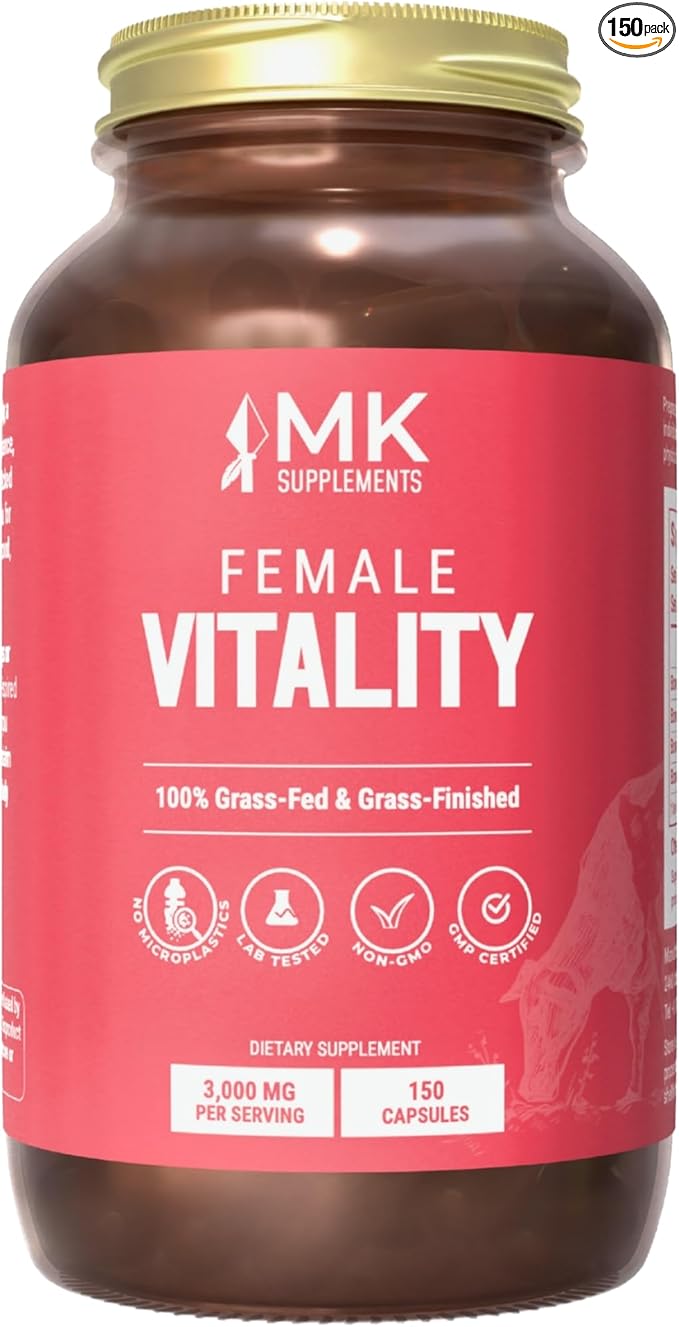 MK Supplements Female Vitality Beef Organ Supplement for Women Supports Reproductive Health and Hormone Balance Freeze-Dried Non-GMO 30 Servings (3000 mg Each)