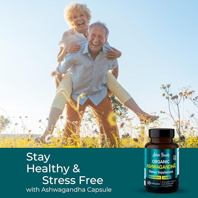 Organic Ashwagandha 1300mg with Black Pepper for Enhanced Absorption | Stress &amp Mood Support Calm &amp Relaxation Energy &amp Vitality | Vegan Non-GMO | 60 Capsules | Made in USA