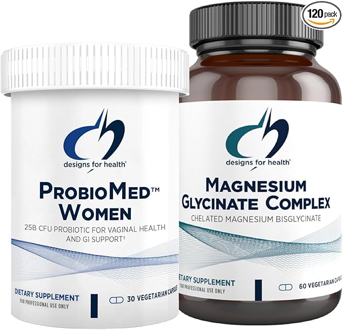 Designs for Health Magnesium &amp Women's Probiotic Bundle - ProbioMed Women (30 Capsules) Gut Health &amp Vaginal Probiotic with Magnesium Glycinate Complex (60 Capsules) Superior Absorption Magnes