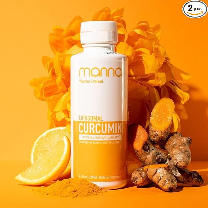 Manna Vitamins Evolved Liposomal Liquid Curcumin for Advanced Absorption Best Turmeric Supplement for Daily Joint &amp Immune Health Support - Vegan Non-GMO 95% Curcuminoids (2 Pack)