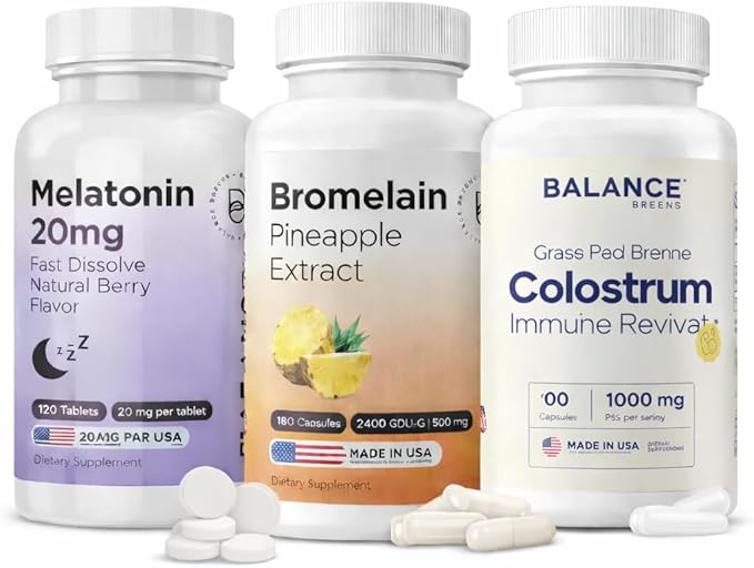 Balancebreens Melatonin + Bromelain + Hyaluronic Acid Nighttime Recovery &amp Mobility Bundle