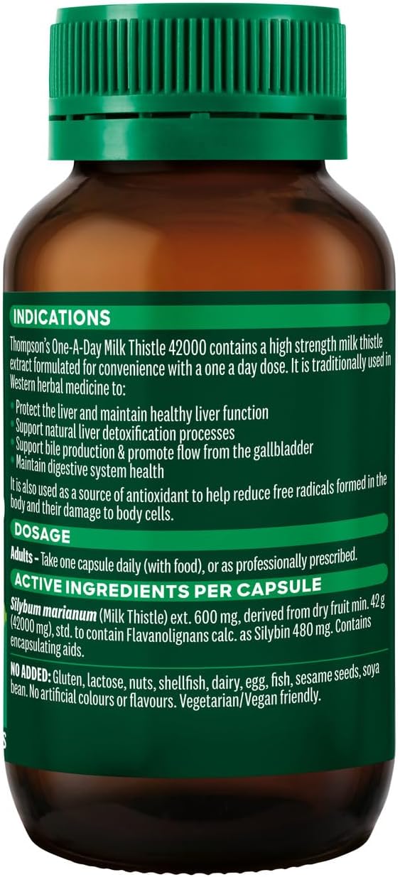 Thompsons Milk Thistle 42000 Helps Liver Function 60 Capsules