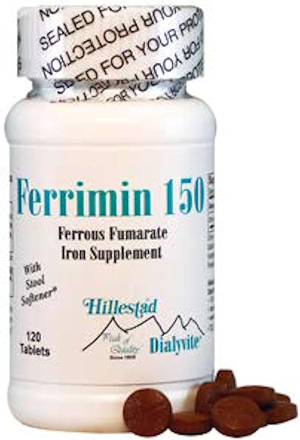 Dialyvite: Ferrimin 150 - Ferrous Fumarate Iron Supplement - 120 Tablets - 4 Pack