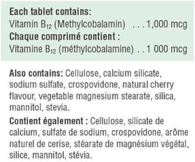 Jamieson Vitamin B12 Methylcobalamin Fast Dissolving Sublingual Tablets 1000 mcg 100 sublingual Tablets