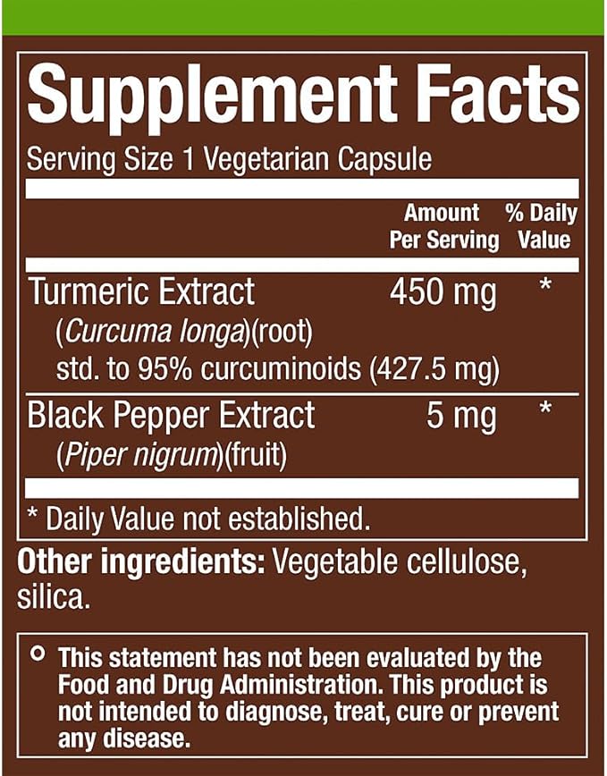 Turmeric with 95% Curcuminoids a Supports a Healthy Inflammation Response a 450 MG (60 Vegetarian Capsules)