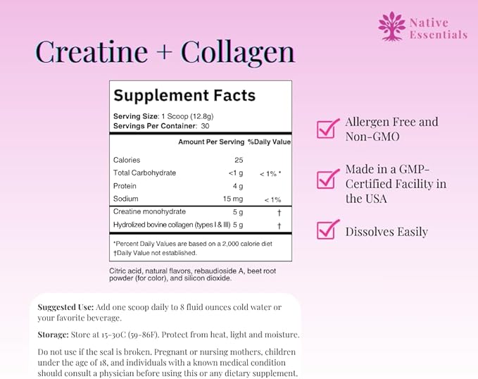 Creatine for Women + Collagen Peptides 5g Each - Muscle Beauty Performance