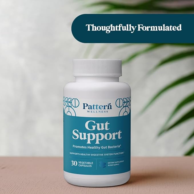 Pattern Wellness Gut Support Supplement - Digestive Support - Probiotic + Prebiotic Blend - Vegan Non-GMO - 3rd Party Lab Tested - 30 Capsules