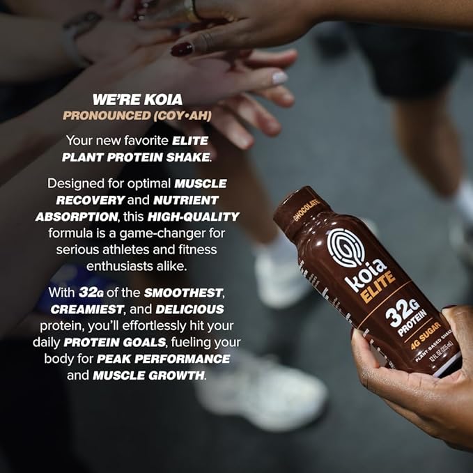 Koia Elite Plant Based Protein Shake Chocolate 32g Protein 4g Sugar 6g Prebiotic Fiber Pre &amp Post Workout Nutritional Drink No Seed Oils Dairy-Free Gluten-Free Non-GMO 12 Fl Oz (Pack of