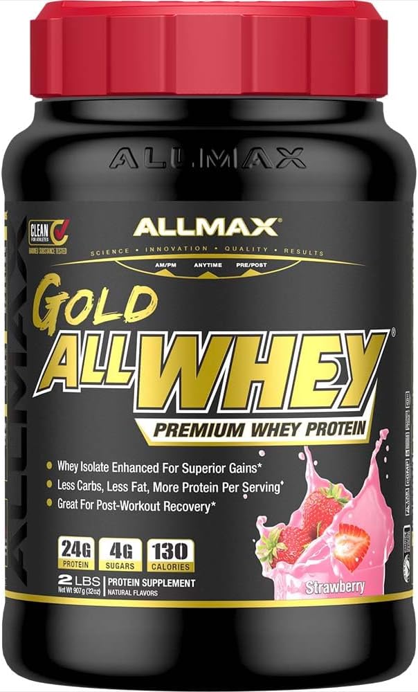 ALLMAX Nutrition Gold ALLWHEY Strawberry - 2 lb - 24 Grams of Protein Per Scoop - Gluten Free Low Carb &amp Low Sugar - Approx. 30 Servings