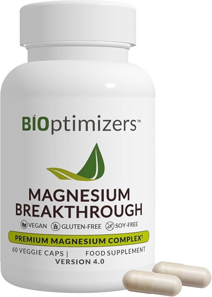 BIOptimizers Magnesium Breakthrough Supplement with 500mg - 7 Forms of Magnesium: Glycinate Malate Citrate and More - Natural Support for Sleep and Cognitive Function -60 Capsules- Calming Vitamins