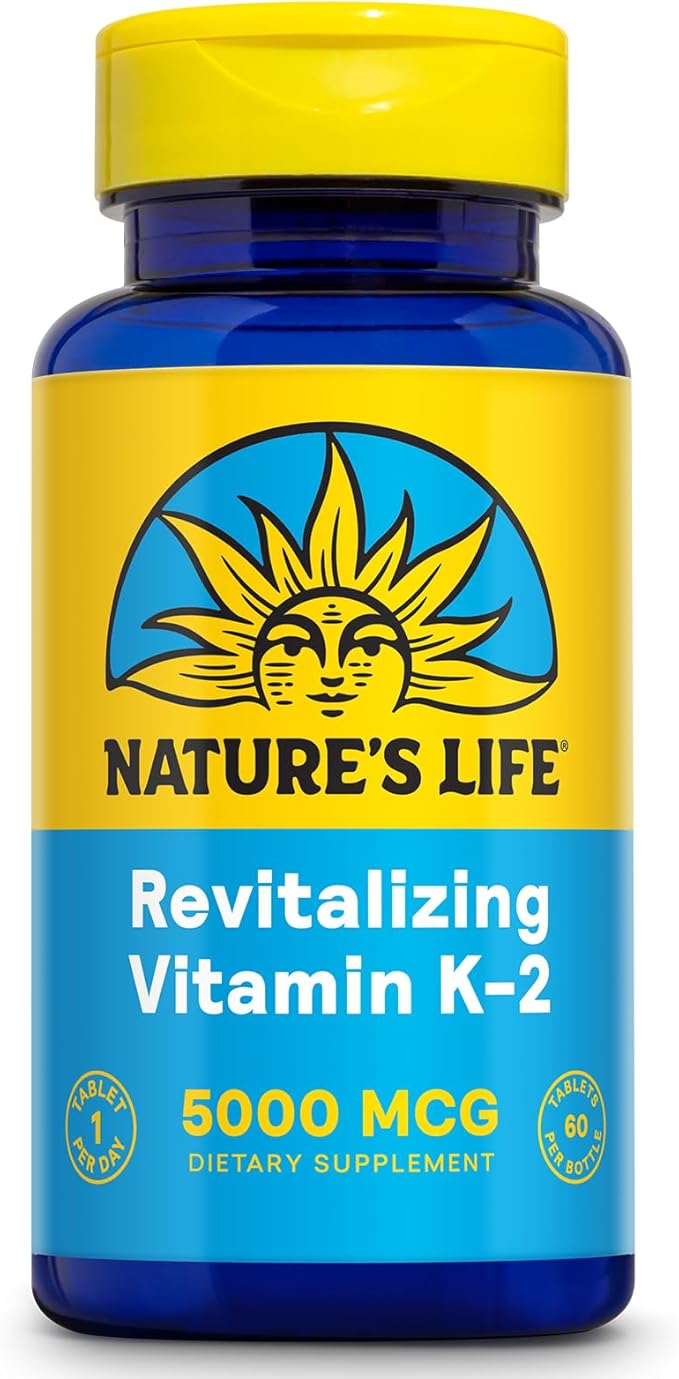 Nature's Life Revitalizing Vitamin K2 - Bone Health Artery and Heart Health Support - High Potency Vitamin K Supplement as Vitamin K2 MK4-60 Day Guarantee Lab Verified - 60 Servings 60 Tablets