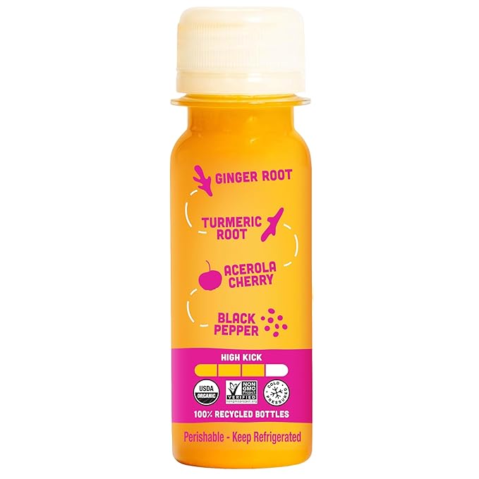 Vive Organic Vitamin C + Immune Support Shot Cold-Pressed Turmeric Ginger &amp Acerola Cherry Gluten Free Vegan Immunity Boost Vitamin C 2 Fl Oz (Pack of 12)