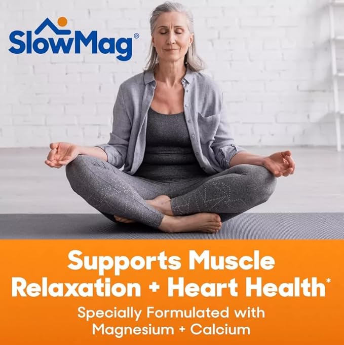 SlowMag Mg Muscle + Heart Supports Muscle Relaxation and Heart Health. Magnesium Chloride + Calcium Slow-Release Tablets Easy to Absorb and Gentle on the Stomach. 60 Count (Pack of 2)