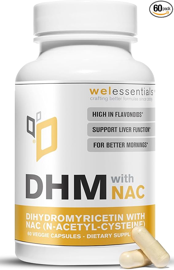 Dihydromyricetin DHM with NAC - 650mg x 60 Capsules - 300mg N-Acetyl-Cysteine 350mg Dihydromyricetin - Max Strength Dietary Supplement for Liver Support Hydration