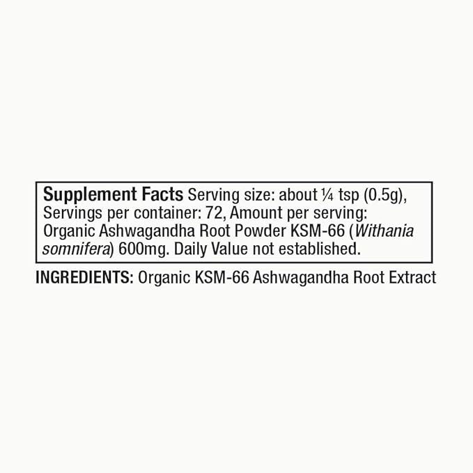 Moon Juice Organic Ashwagandha Supplement - Ashwagandha KSM-66 Root Powder Extract (15:1 Full-Spectrum) for Stress Focus &amp Mood - Vegan Non-GMO Gluten-Free - 1.3 oz 72 Servings