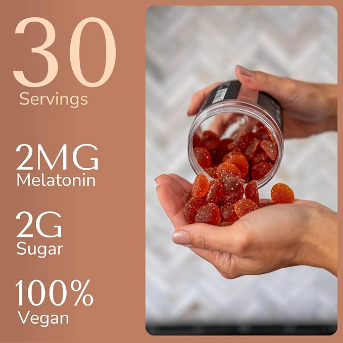 Lune Nightly Extended Release Sleep Gummies - 2mg Melatonin with 5-HTP Valerian Root &amp Turmeric - All Night Sleep Support Blood Orange Flavor 100% Vegan 60 Count